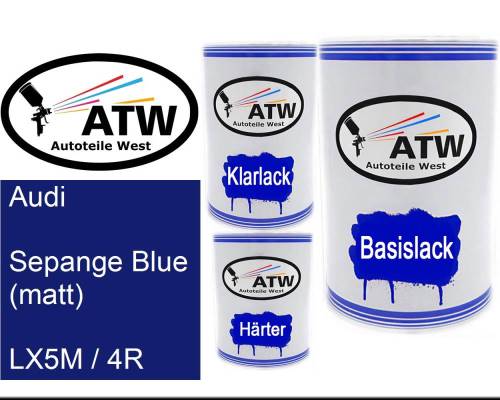 Audi, Sepange Blue (matt), LX5M / 4R: 500ml Lackdose + 500ml Klarlack + 250ml Härter - Set, von ATW Autoteile West.